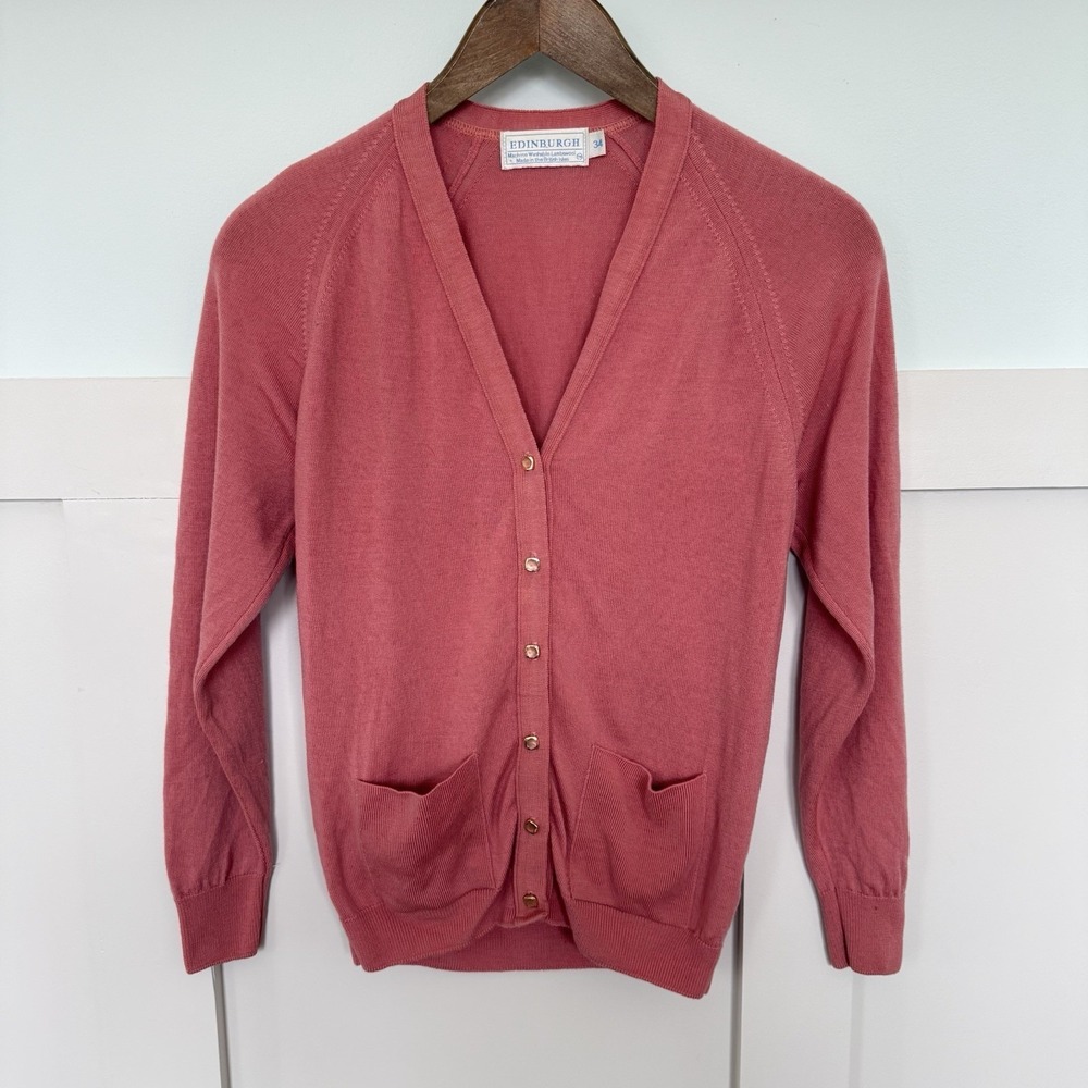Edinburgh Washable‎ Lambswool V Neck Cardigan SM Dusty Rose Golf Preppy Grandpa